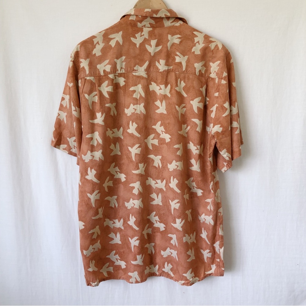Vintage Mens HUNT CLUB Orange Cream Bird Button Up Cotton Rayon Shirt Size L - Picture 9 of 11